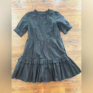 J crew black tiered dress 100% cotton with pockets medium tall Lined